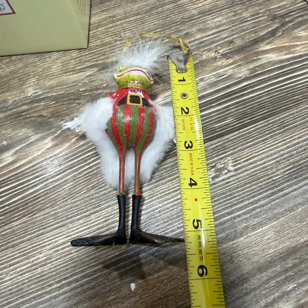 Dept 56 Fancy Frog Ornament Christmas  Whimsical  Striped krinkles BROKEN finger